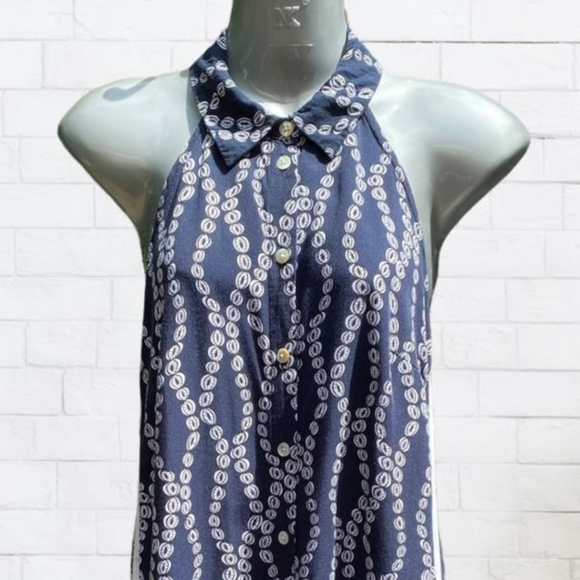 TRISTAN Collared Sleeveless Open Back Blue & White Top Size XS - Picture 3 of 10